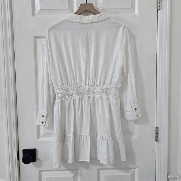Zara White Linen Blend Long Sleeve Mini Dress New Size M - Picture 9 of 9